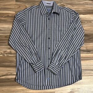 Bugatchi Mens Long Sleeve Classic Fit Blue Stripe Button Down Shirt M Flip Cuff